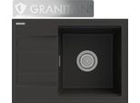 Lavello In Granito Granitan | Wetar - Nero - Con Scolapiatti E Sifone Cromato - Design Moderno