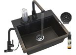Granitan | Lavello In Granito Foxal - Nero - Incasso Con Rubinetto Da Cucina E Design Moderno - Ergonomico