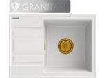 Lavello In Granito Granitan | Wetar - Bianco - Con Scolapiatti E Sifone Dorato - Moderno E Funzionale