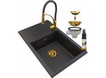 Granitan | Lavello In Granito Louis Gold - Nero Con Particelle D'oro - Da Incasso Con Sgocciolatoio - Design Moderno
