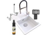 Lavello Granitan | Argos - Bianco - Compresi Bateria Vegas E Syfon - Granito Di Alta Qualità
