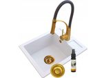 Lavello Granitan | Granit Best - 500X400 Mm - Rubinetto Da Cucina Golden - Syfon Salvaspazio