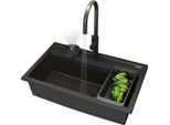 Granitan | Lavello In Granito Asti - Nero - Da Incasso Con Ampio Sgocciolatoio - Design Moderno & Comfort