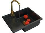 Granitan | Lavello In Granito Paros - Nero Con Particelle Dorate - Installazione Con Accessori - Elegante E Moderno