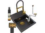 Granitan | Lavello In Granito Argos - Golden Line - Nero Con Riflessi Dorati - Rubinetto E Sifone Inclusi