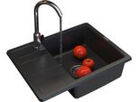 Granitan | Lavello In Granito Paros - 580 X 440 Mm - Nero Metallizzato - Design Unico - Resistente Ai Graffi