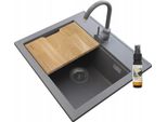 Granitan | Lavello In Granito Foxal - Grigio - Incluso Rubinetto Da Cucina - Funzionale Ed Elegante