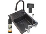 Granitan | Lavello Argos - Granito - Nero - Compreso Bateria Snake E Sifone - Alta Qualità