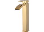 Granitan | Miscelatore Per Lavabo Cascade - Oro - Alto - Design Moderno - Bocca A Cascata - Alta Qualità