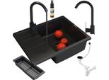 Granitan | Granitspüle PAROS - 580x440 mm - Schwarz - Einbau mit Zubehör und Pflegeprodukt