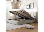 Letto Imbottito Aiorber, 140 X 190 Cm, Letto Idraulico, Con Illuminazione A Led, Ampio Spazio Di Archiviazione, Testata Regolabile, Con Connessione Usb, Rotelle In Pu, Grigio