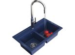 Granitan | Lavello In Granito Duet - Blu - A Due Scomparti - Di Alta Qualità Ed Elegante - Incluso Rubinetto E Sifone
