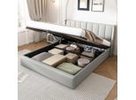 Letto Imbottito Sweiko 140 X 200 Cm, Letto Idraulico, Con Illuminazione Led, Con Vano Contenitore, Testata Regolabile, Pu, Bianco