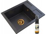 Granitan | Granit Spüle BEST - 500 x 400 mm - Schwarz - Inklusive Gold Syphon und Pflegeprodukt