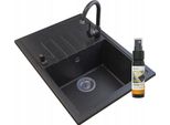 Granitan | Lavello In Granito Zlewozmywak + Miscelatore Beta + Nero - Incasso Con Scolapiatti - Design Di Alta Qualità