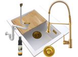 Granitan | Lavello In Granito Foxal - Bianco - Da Incasso Con Miscelatore Oro - Di Alta Qualità E Moderno