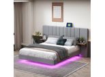 Letto Imbottito Aiorber, 140X200 Cm, Con Illuminazione A Led, Con Porta Di Ricarica Usb, Letto Matrimoniale, Tessuto Di Lino, Testiera Allungata, Struttura In Metallo, Grigio