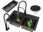Lavello Granitan | Duet - 2 Scomparti - Nero - Granito Di Alta Qualità - Con Rubinetto Da Cucina E Sifone