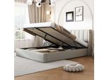 Letto Imbottito Sweiko 140 X 190 Cm, Letto Idraulico, Con Illuminazione A Led, Con Vano Contenitore, Pu, Grigio