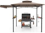 Costway Gazebo Per Barbecue Con Tenda Laterale, Doppio Tetto, 2 Ripiani Laterali E Ganci, Gazebo Per Barbecue Da Giardino Resistente Alle Intemperie 318X153X250Cm Marrone