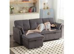 Lvhom Divano Angolare Con Funzione Letto A L, Divano Con Box Letto, Divano Da Salotto Con Tasca Laterale, Divano In Velluto, Set Di Divani, 3 Posti, Grigio Scuro