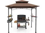 Gazebo Barbecue Costway Con Doppio Tetto, Ripiani Laterali, Cestino In Metallo, Ganci E Apribottiglie, Tettoie Per Barbecue Resistenti Alle Intemperie, 242X153X250Cm Marrone
