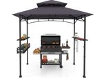 Gazebo Barbecue Costway Con Doppio Tetto, Ripiani Laterali, Cestino In Metallo, Ganci E Apribottiglie, Tettoie Per Barbecue Resistenti Alle Intemperie, 242X153X250Cm Grigio Scuro