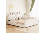 Letto Imbottito Merax 140X200 Cm, Con Testata A Coniglio, Imbottito, Con Ringhiera Di Protezione, Letto Per Bambini, Letto Per Ragazzi, Beige