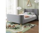Letto Imbottito Flieks 90X200Cm Con Rete A Doghe, Letto Classico Letto Per Bambini Letto Per Ragazzi Con Rivestimento In Velluto, Letto Singolo Letto In Legno, Grigio