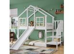 Letto A Castello Flieks 90X200Cm Con Protezione Anticaduta, Letto Per Bambini Con Scivolo, Letto A Soppalco Con Scale E Rete A Doghe, Letto A Castello Singolo, Bianco