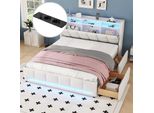 Letto Imbottito Aiorber, 160X200Cm, Con Illuminazione A Led E Connessione Usb, Struttura Del Letto Con Cassetti, Spazio Di Archiviazione Integrato, Lino Robusto & Mdf, Beige