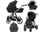 Passeggino Kunert Arizo Premium 3 In 1 Nero Con Telaio Dorato, Navicella E Accessori