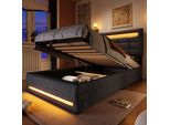 Letto Imbottito Flieks 90X200Cm Con Usb, Letto A Molle Insacchettate Con Led, Letto Per Ragazzi Letto In Legno Letto Singolo Con Contenitore, Biancheria Per Bambini, Grigio