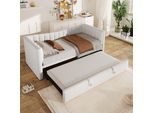 Flieks Divano Letto Daybed 90X200Cm Con Letto Estraibile, Letto Imbottito Letto Singolo Con Rete A Doghe, Divano Letto Daybed Letto Per Bambini Letto Per Ragazzi, Velluto, Bianco