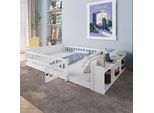 Letto Per Bambini Flieks 140X200Cm Con Porta, Letto In Legno Per Bambini Con Ripiano, Letto Matrimoniale Per Bambini Con Protezione Anticaduta, Bianco
