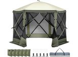 Succebuy Tenda Gazebo Pop-Up, Protezione Solare Su 6 Lati Con Tettuccio, 6 Schermi Per La Privacy Rimovibili E Finestre A Rete, Tenda A Montaggio Rapido 10 X 10 Piedi Con Zanzariera, Verde Militare