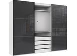 Armadio Ad Ante Scorrevoli Magic Armadio Design Selezionabile, Bianco / Grigio Vetro, 300X65X236Cm