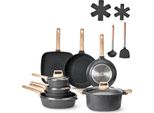 Set Di 19 Padelle Antiaderenti Nere - Pentole Da Cucina - Set Di Cottura Antiaderente