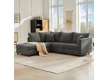 Divano Angolare Merax 5 Posti, Divano Letto Con Pouf Trasformabile 1 Pezzo, Divano Componibile A L/Divano Imbottito In Cotone Lino, Grigio