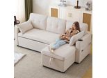 Divano Angolare Merax, Divano A L Con Funzione Letto E Box Letto, Divano Con Portabicchieri, Divano Da Soggiorno A 3 Posti, Set Di Divani, Divano Letto, Beige