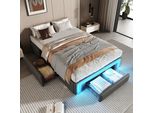 Letto Imbottito Flieks 90X200Cm Senza Testata, Letto Giovanile Letto Singolo Con Cassetti E Led, Letto Contenitore Letto In Metallo Letto Per Bambini, Pu, Grigio