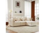 Divano Angolare Merax, Divano A L Con Funzione Letto, Divano 3-4 Posti Soffa Con 4 Cuscini, Divano Da Salotto, Set Di Divani, Tessuto Ciniglia, Beige