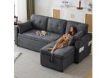 Divano Angolare Merax, Divano A L Con Funzione Letto E Box Letto, Divano Con Portabicchieri, Divano Da Soggiorno A 3 Posti, Set Di Divani, Divano Letto, Grigio