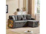 Divano Letto Merax Con Funzione Sleep, Divano Angolare A L Con Base Letto, Connessione Usb, Ripiano, Tessuto In Velluto, Grigio