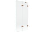 Mexen Lunar Paravento Da Bagno A 2 Ante Destra 90 X 150 Cm, Trasparente, Rame Spazzolato - 897-090-100-65-00-P