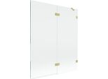 Mexen Lunar Paravento Vasca Da Bagno A 2 Ante Destro 140 X 150 Cm, Trasparente, Oro Spazzolato - 897-140-100-55-00-P