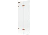 Mexen Lunar L Paratia Da Vasca A 2 Ante Sinistra 80 X 150 Cm, Trasparente, Rame Spazzolato - 897L-080-100-65-00-L