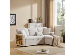 Divano Letto Merax Con Funzione Sleep, Divano Angolare A L Con Base Letto, Connessione Usb, Ripiano, Tessuto In Velluto, Bianco