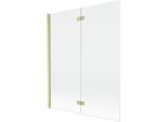 Mexen Mist Paravento Per Vasca Da Bagno A 2 Ante Sinistro 140 X 150 Cm, Trasparente, Oro Spazzolato - 8A9-140-002-55-00-L