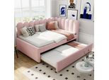 Letto Imbottito Flieks 140X200Cm Con Letto Estraibile, Divano Letto Daybed Con Braccioli Intercambiabili, Letto Per Ragazzi Con Rete A Doghe, Daybed In Velluto